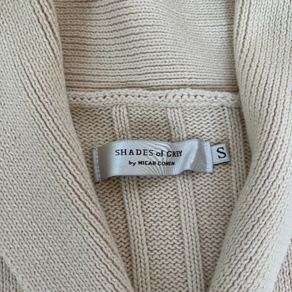 Shades of Grey by Micah Cohen - Men's Cream Shawl Collar Cable Knit Sweater - Picture 2 of 5